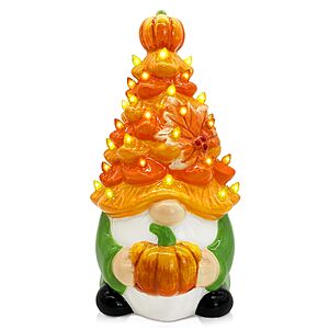 $11.99 – 8.5″ Hexagram Ceramic Light-Up Gnome Pumpkin Tree Tabletop –  + Free Shipping w/ Prime or on $35+