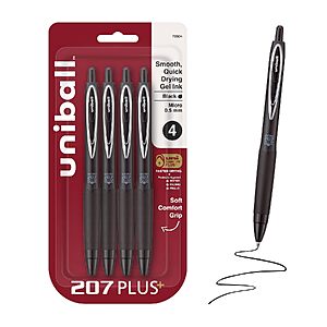 $3.62 – 4-Count Uni-Ball 207 Plus+ 0.5mm Micro Point Retractable Gel Pens (Black Ink) – w/ S&S + Free Shipping