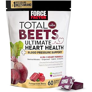 $10.34 – SnS, AC  | 60-Count Force Factor Total Beets Ultimate Heart Health for Blood Pressure Support at Amazon