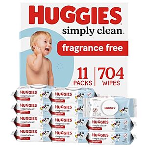 $11.88 – SnS, AC * | 11-Pk 64-Ct Huggies Simply Clean Baby Wipes (Unscented) at Amazon