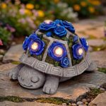 $10.99 – Solar Garden Outdoor Decor Turtle Statue, Dark Blue Roses & 7 LED Lights