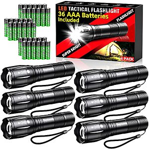 $16.79 – 6-Pack 200-Lumen LED Flashlights w/ 36 AAA Batteries Included  + Free Shipping
