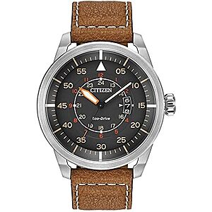 $162.66 – * | Citizen Eco-Drive Avion 45mm 3-Hand Date Watch w/ Leather Strap at Amazon