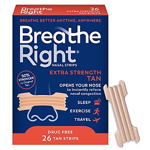 $6.73 – 26-Count Breathe Right Extra Strength Nasal Strips (Tan) + Free Shipping w/ Prime or on $35+