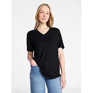 $2.36 – Time and Tru Women’s V-Neck Tunic Tee with Short Sleeves Black — All Sizes Available for Record Low Price at Walmart