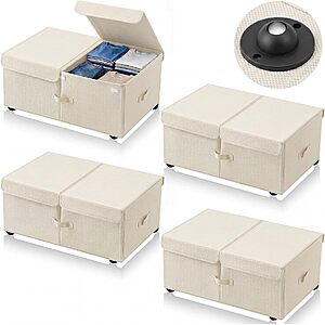 4-Pack Geelin Foldable Under Bed Storage Bins with Wheels and Lids