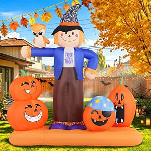 7.22' GIFTFIND inflatable scarecrow with pumpkins and owl LED lights