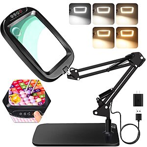 $22.49 – 7″ HQGZQL 10X/30X LED Magnifying Glass Lamp w/ Flexible Swing Arm & Dimmable Light (Black) –  + Free Shipping w/ Prime or on $35+