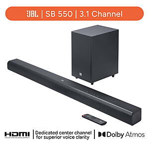 $159.00 – JBL Cinema SB550 3.1 Channel Soundbar with Wireless Subwoofer, Corded Electric, Bluetooth – $159 + Free Shipping