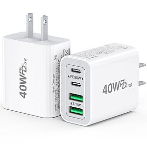 2-Pack USB C Charger Block with foldable plug