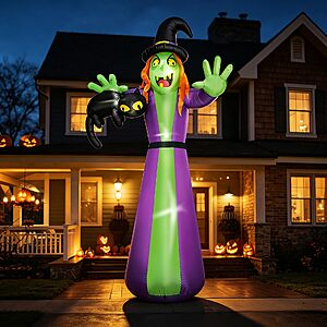 $29.99 – 12 FT Giant Halloween Inflatables Witch Outdoor Decoration-Huge Blow Up Spooky Witch Grabbing Black Cat with Built-in LEDs