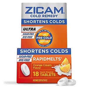 $4.33 – 18-Count Zicam Ultra Cold Remedy Zinc Rapidmelts (Orange Cream)  w/ S&S + Free Shipping w/ Prime or on $35+