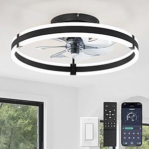 $39.99 – * | 19.7″ ZMISHIBO Low Profile Ceiling Fan w/ Lights & Remote (Black, 3000-6000K) at Amazon