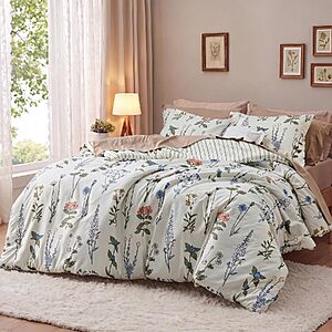 $19.49 – 3-Pc Bedsure Floral Queen Comforter Set (White) + Free Shipping