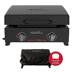 $74.99 – Daytona 2-Burner Flat Top Griddle Portable Propane Gas Grill in Black with PVC Cover Now