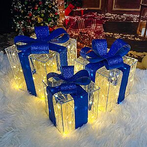 $16.99 – 3-Piece Purtuemy 140-LED Lighted Christmas Gift Box Decorations for Indoor/Outdoor Use (Blue/Warm White) –  + Free Shipping w/ Prime or on $35+