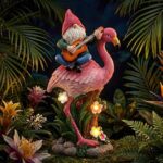 $12.49 – EXYGLO Solar Gnome Garden Statue Decor, 10″ Gnome Riding Flamingo  AC