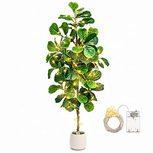 $43.32 – 5′ Artificial Fiddle Leaf Fig Tree w/ White Planter & 20 LED String Lights + Free Shipping